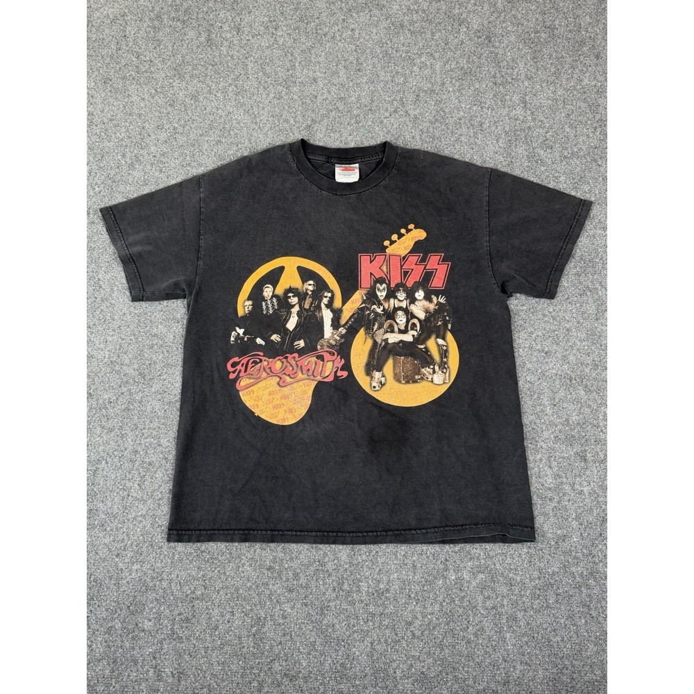 Kiss Aerosmith 2003-2004 Vintage Concert Tour Shirt Mens Small USA Faded Wash